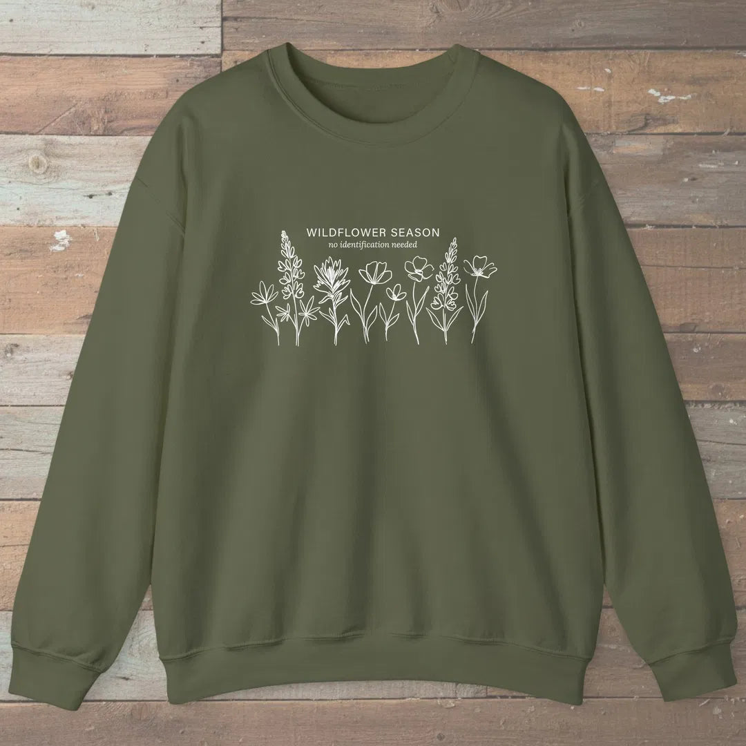 Wildflower Quiet Sweatshirt Military Green Outdoor Nature Tee
