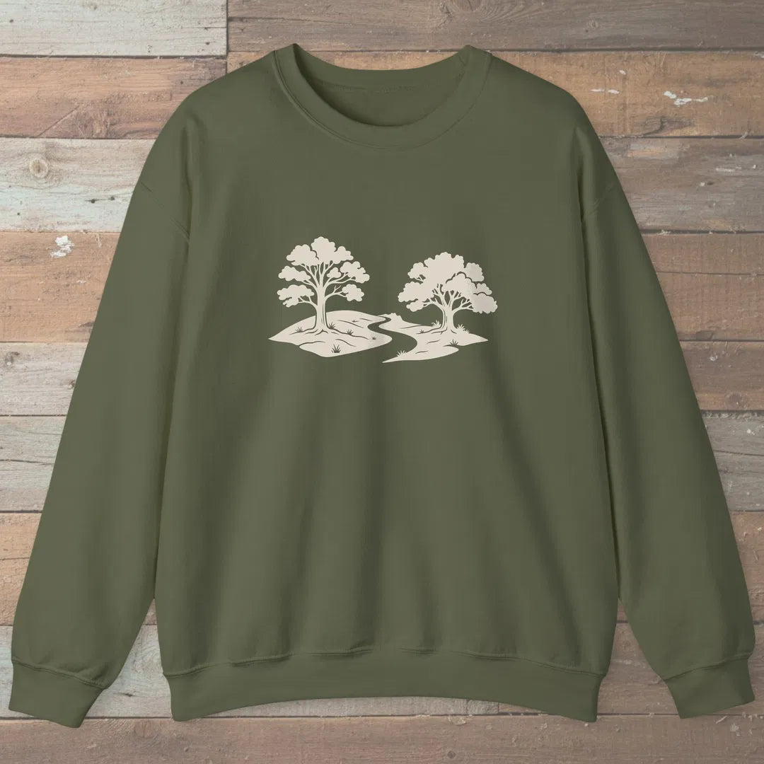 Still Grove Path Sweatshirt Military Green Outdoor Nature Tee
