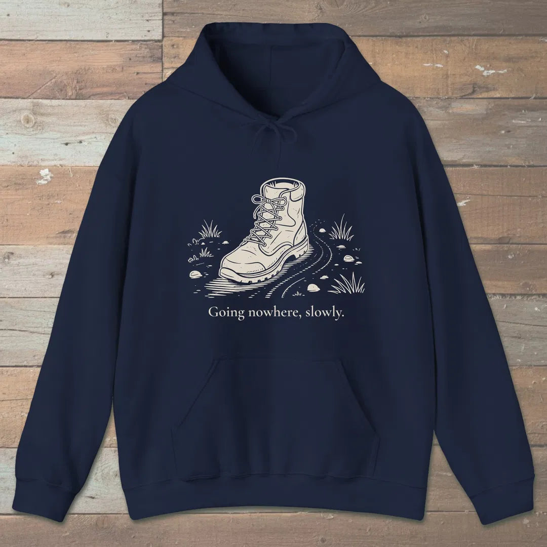 Going Nowhere Slowly Hoodie Navy Outdoor Nature Tee