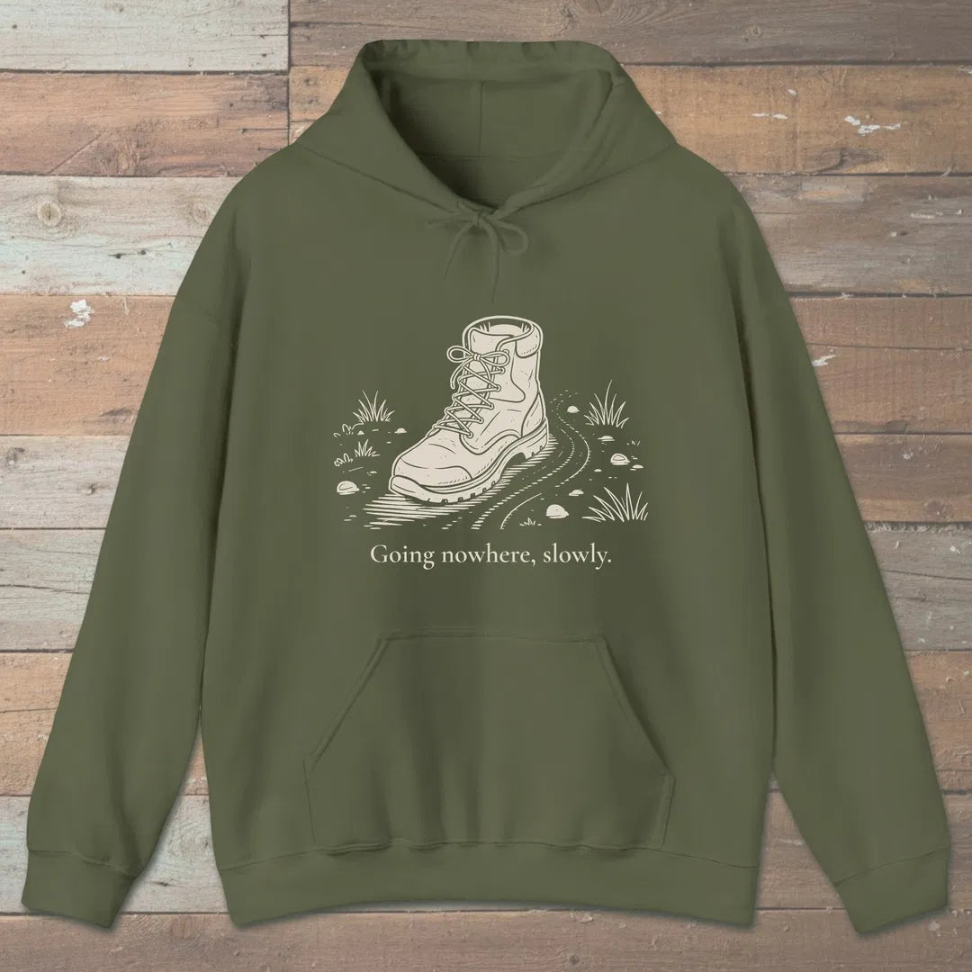 Going Nowhere Slowly Hoodie Military Green Outdoor Nature Tee