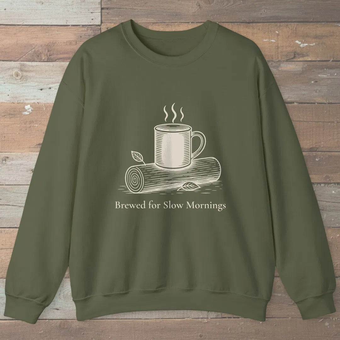 Slow Mornings Sweatshirt Military Green Outdoor Nature Tee