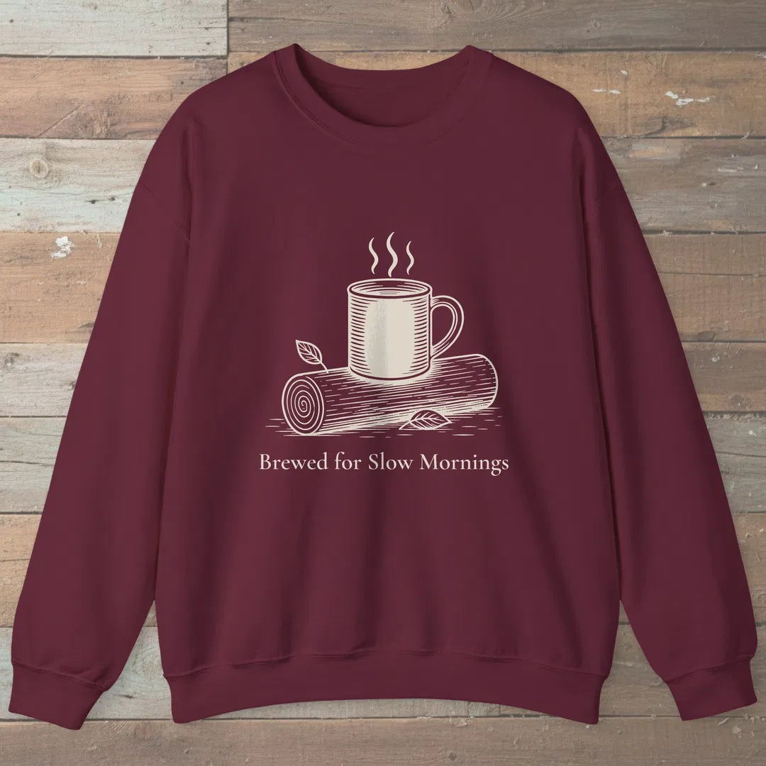 Slow Mornings Sweatshirt Maroon Outdoor Nature Tee