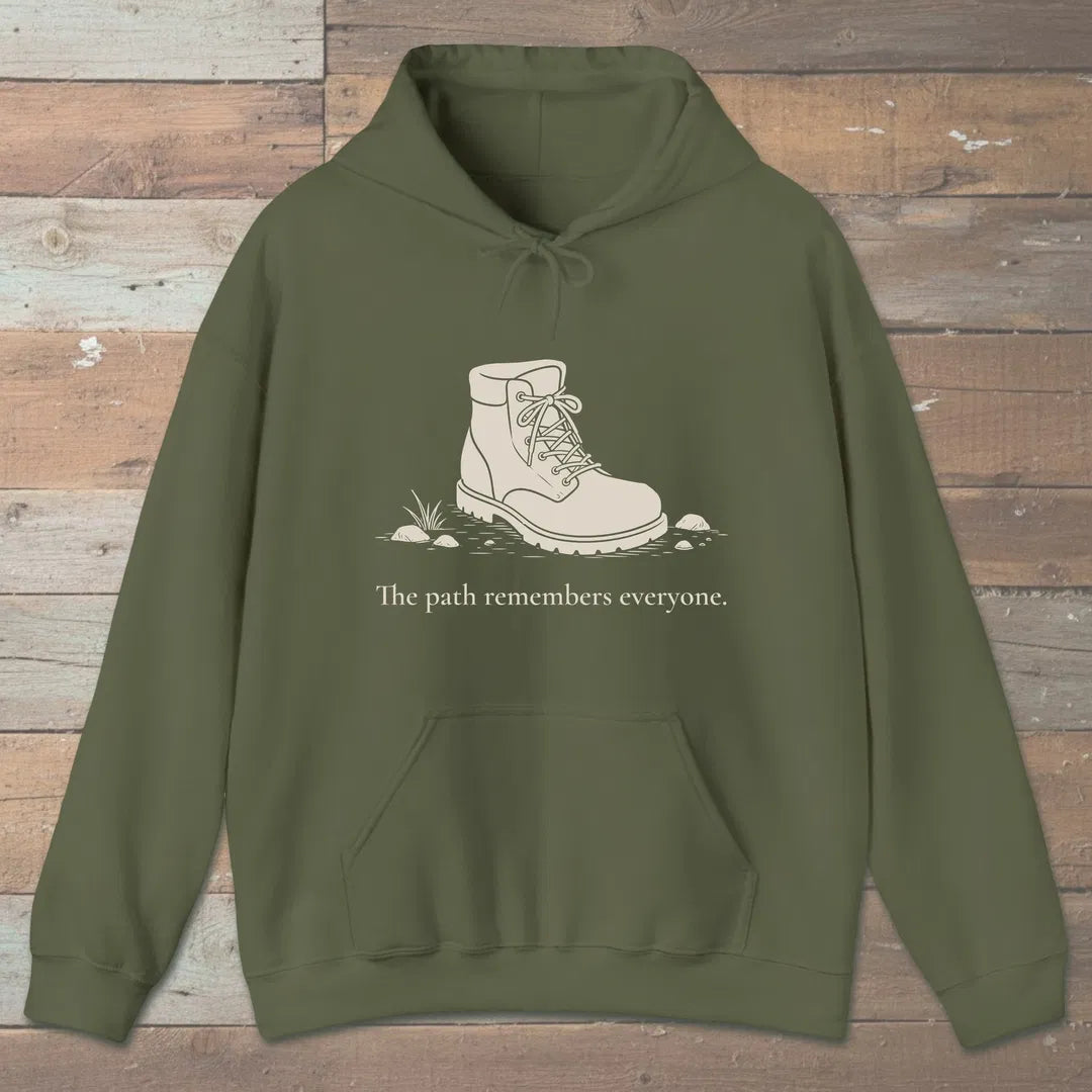 Path Remembers Hoodie Military Green Outdoor Nature Tee