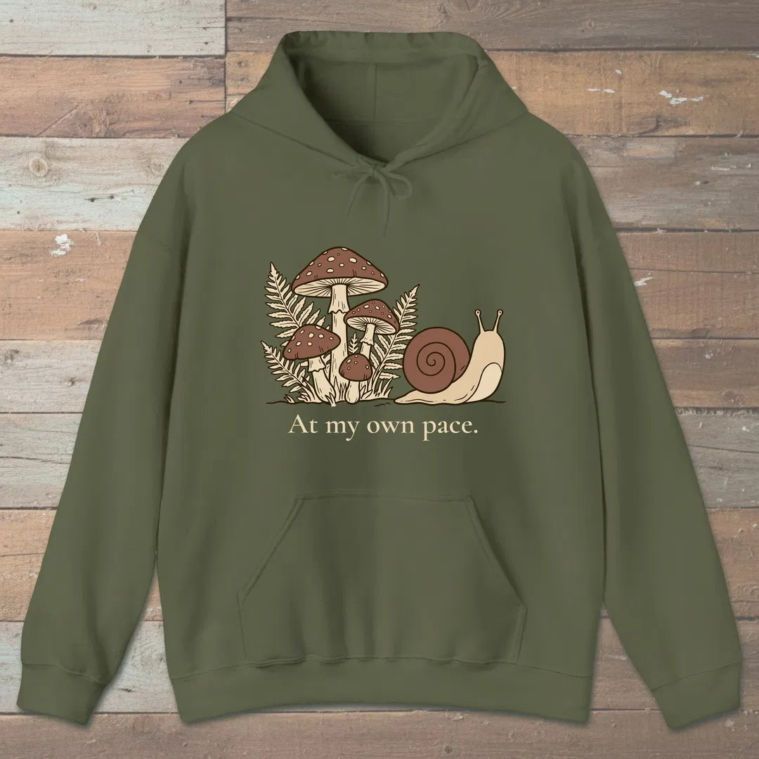 Own Pace Hoodie Military Green Outdoor Nature Tee