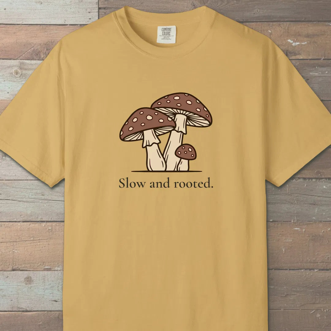 Slow And Rooted T-Shirt Mustard Outdoor Nature Tee