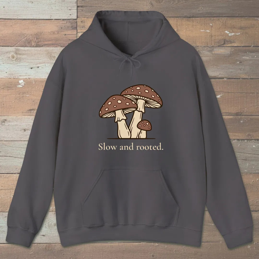 Slow And Rooted Hoodie Charcoal Outdoor Nature Tee