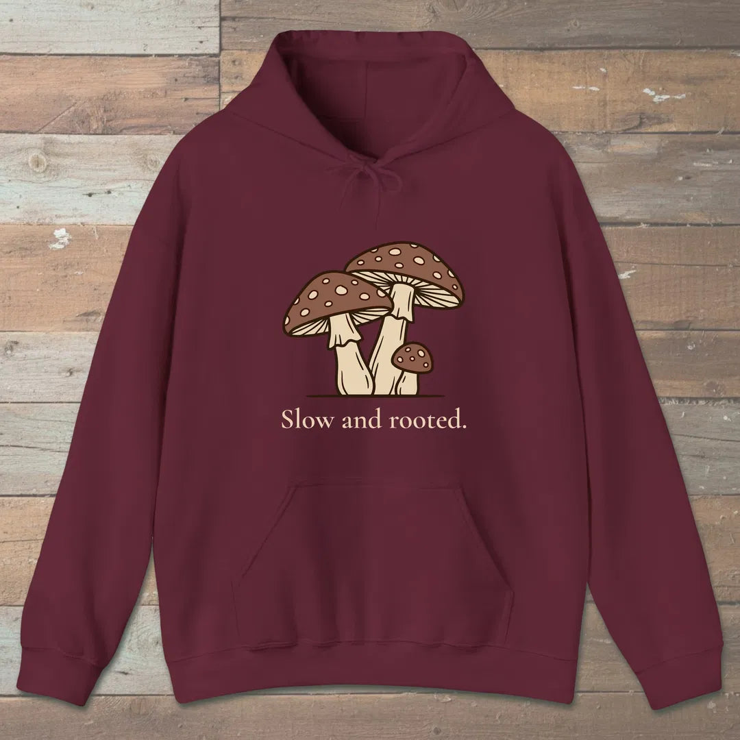 Slow And Rooted Hoodie Maroon Outdoor Nature Tee