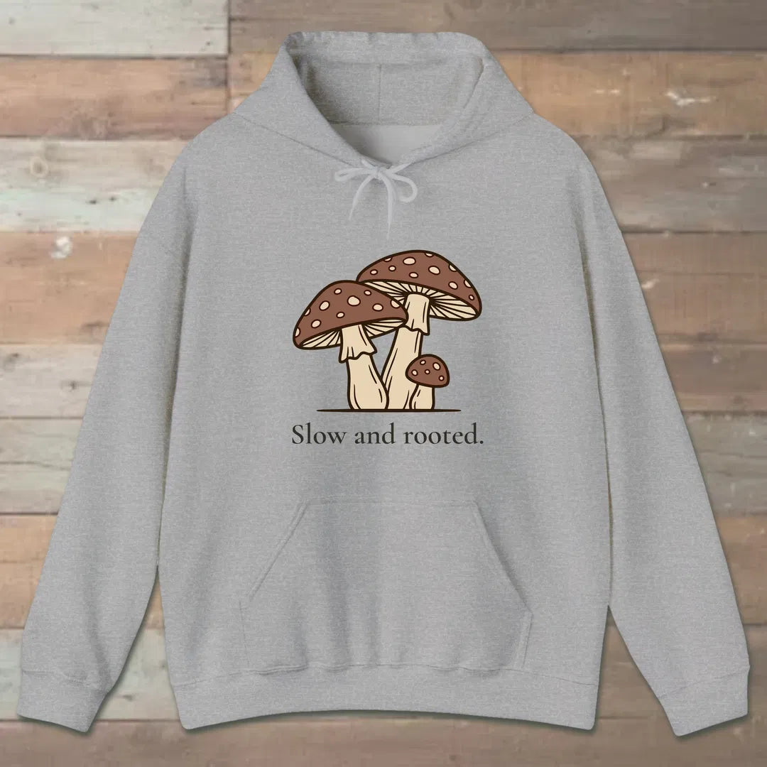 Slow And Rooted Hoodie Sport Grey Outdoor Nature Tee