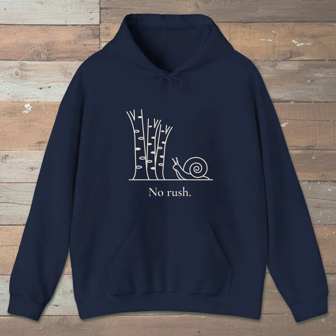 No Rush Hoodie Navy Outdoor Nature Tee