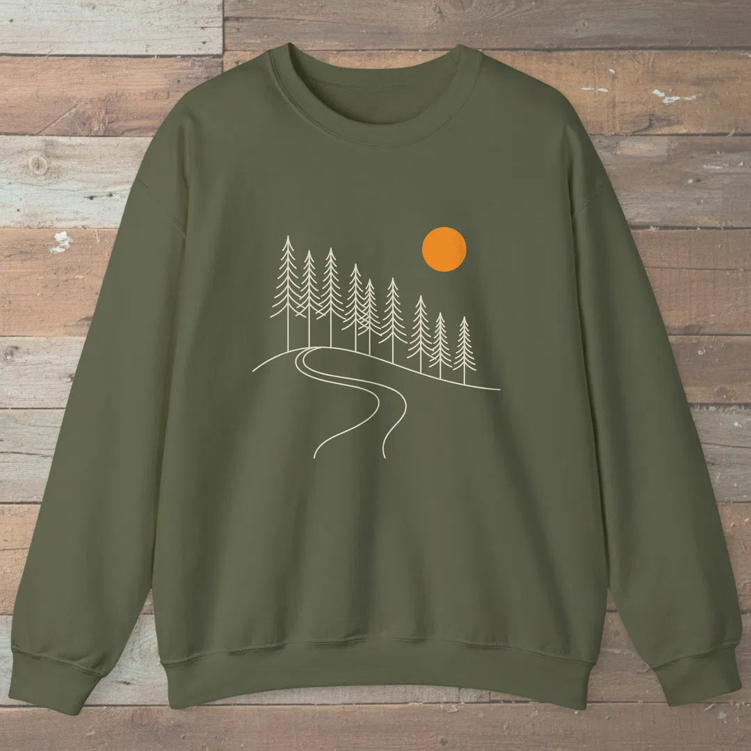 Winding Way Sweatshirt Military Green Outdoor Nature Tee