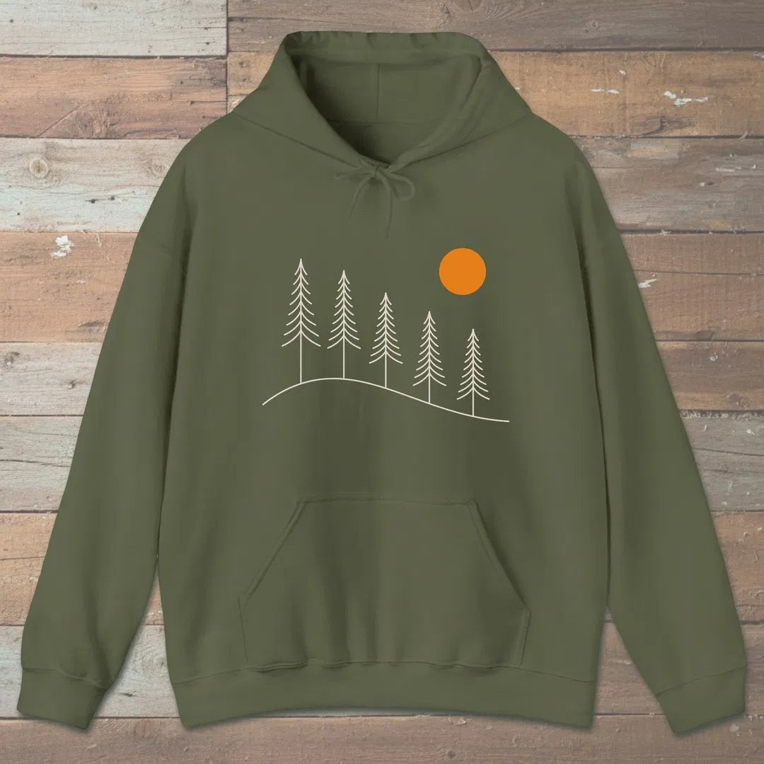 Golden Hour Ridge Hoodie Military Green Outdoor Nature Tee
