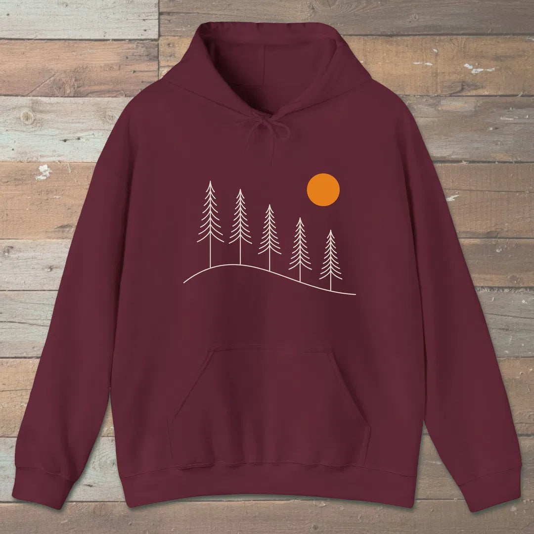 Golden Hour Ridge Hoodie Maroon Outdoor Nature Tee