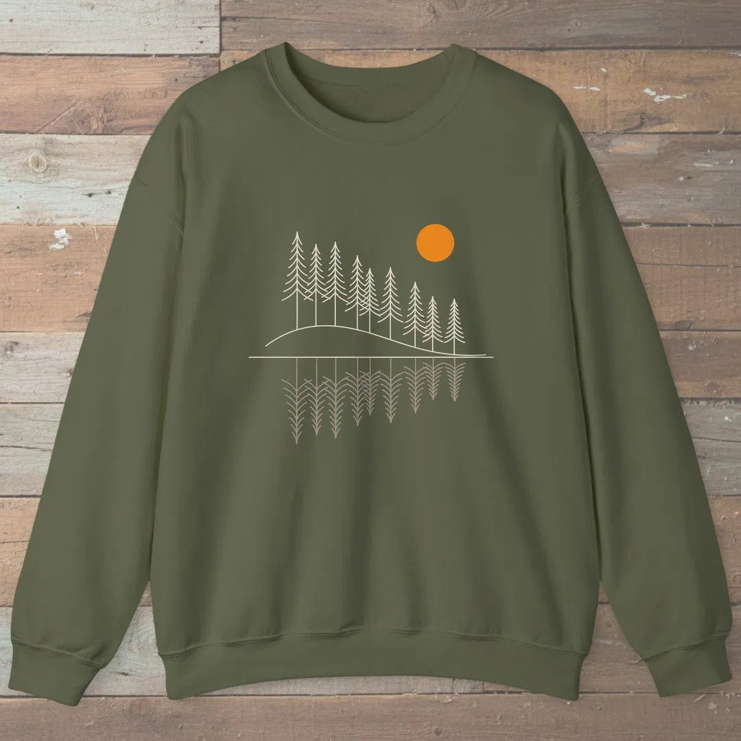 Forest Reflection Sweatshirt Military Green Outdoor Nature Tee